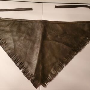 Leather Kerchief With Fringe Edges Vtg Brown